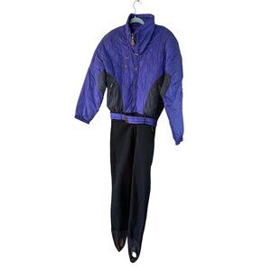 Passport Vintage 1990s Womens Size 12 Purple And Black Ski Suit Stirrup Bottoms